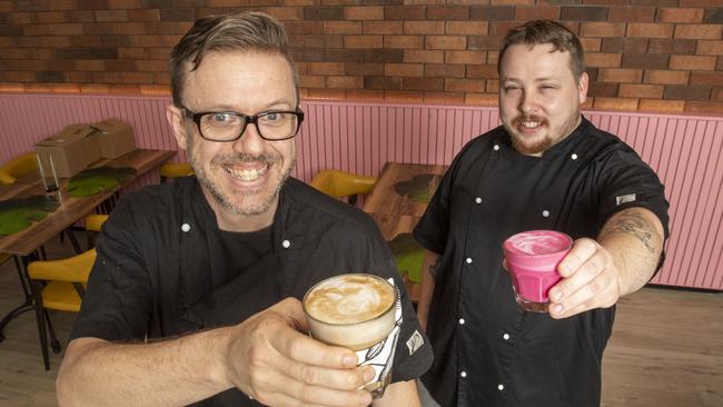 Casey Miners – head chef (left) and Jordan Orchard – sous chef at Kokonut Bar and Cafe. Wednesday, December 8, 2021. Picture: Nev Madsen.