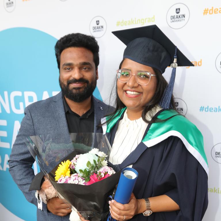 Akshay Ravula and graduate Ramya Narayandas Picture: Mark Wilson