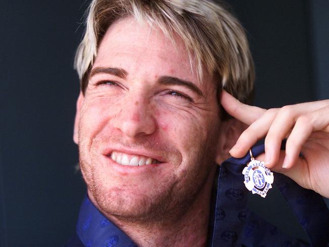 2001: Brisbane Lions Jason Akermanis with his Brownlow Medal. Picture: NewsCorp <a href="http://www.heraldsun.com.au/entertainment/brownlow-red-carpet" target="_blank">MORE BROWNLOW COVERAGE</a>