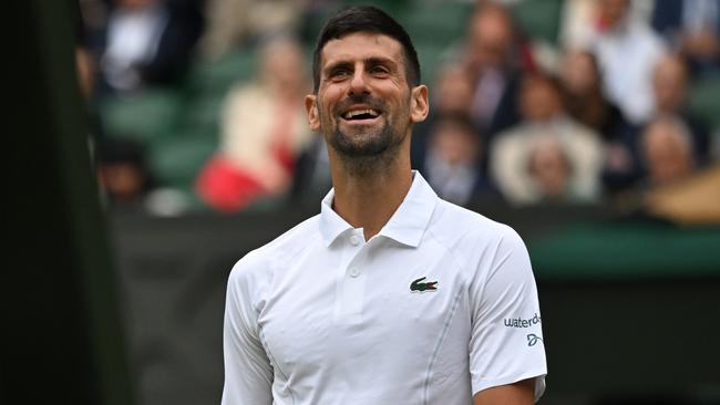 LONDON, ENGLAND - JULY 12: Novak Djokovic of Serbia against Lorenzo Musetti of Italy in the semi-final of the men's singles during day twelve of The Championships Wimbledon 2024 at All England Lawn Tennis and Croquet Club on July 12, 2024 in London, England. (Photo by Stringer/Anadolu via Getty Images)