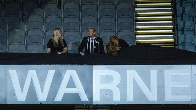 State Memorial Service for Shane Warne at the MCG in 2022. Brooke, Jackson and Summer Warne unveil the Shane Warne Stand. Picture: Mark Stewart