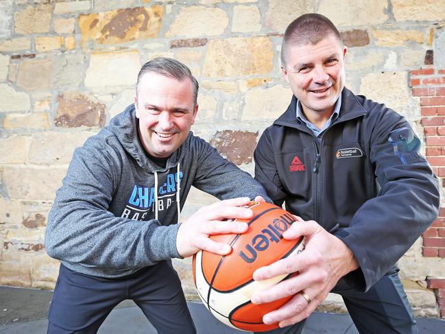 David Bartlett (left) during his tensure as Hobart Chargers president. Picture: Zak Simmonds