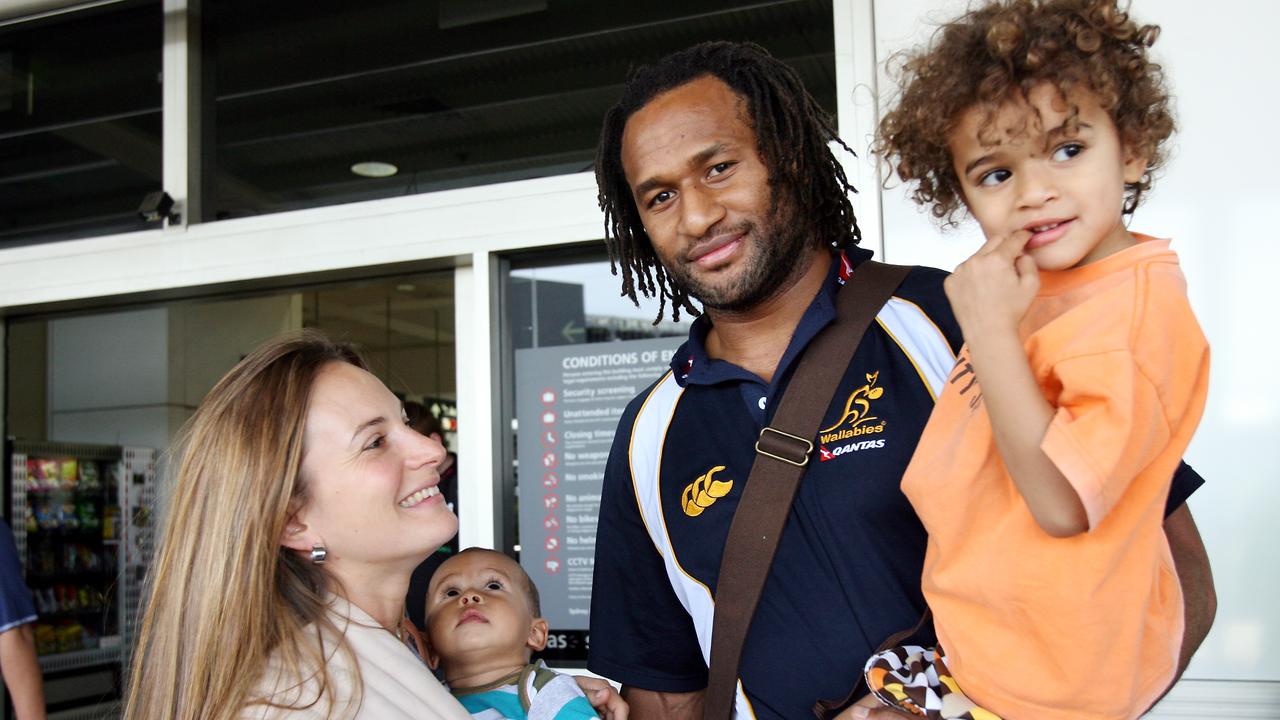 Wallabies player Lote Tuqiri and family, including Samson, who is now a rugby playing teenager himself.