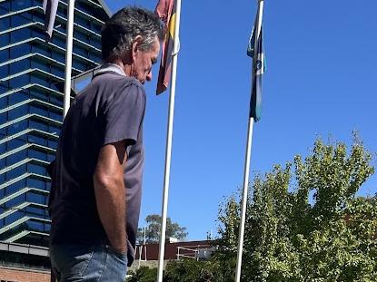 Mark Coombs leaving the Shepparton Law Courts after pleading guilty to distributing and possessing child abuse material. THe rest of his plea will be heard in Melbourne. Picture: Oscar Jaeger