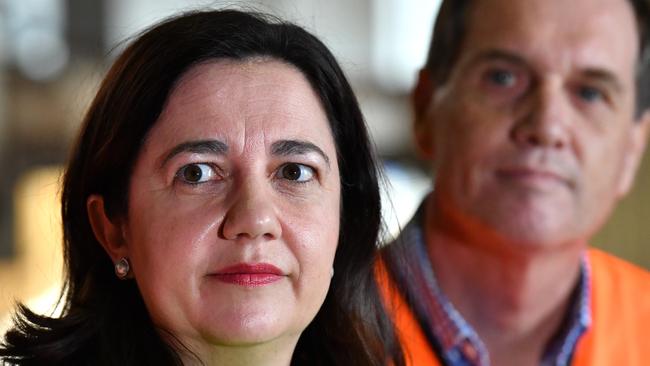 Premier Annastacia Palaszczuk and State Development Minister Anthony Lynham on the campaign trail in the Darling Downs. Picture: AAP/Darren England