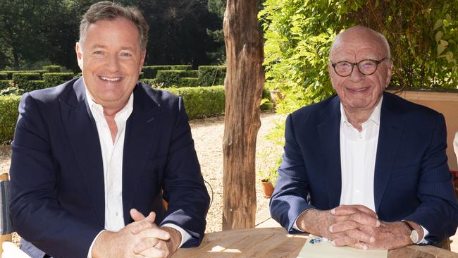 Rupert Murdoch with Piers Morgan, ‘the broadcaster every channel wants but is too afraid to hire’. Picture: Paul Edwards