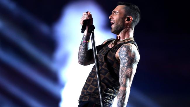 Adam Levine and Maroon 5 perform at the Super Bowl LIII Halftime Show today. Picture: Al Bello/Getty Images