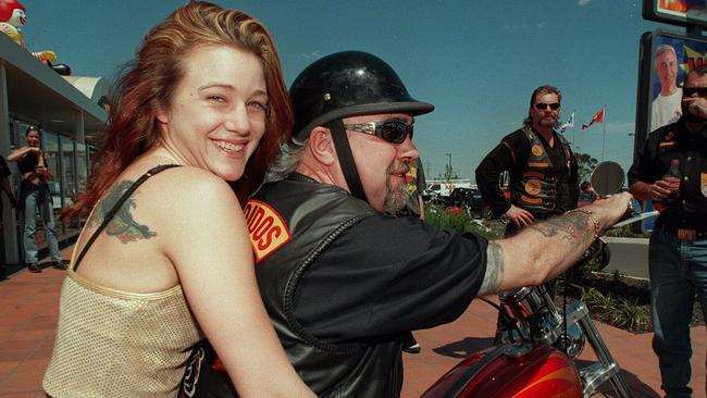 Bandidos Michael Kulakowski aka Mick K with his girlfriend at the time Angela in 1997. Picture: Craig Borrow