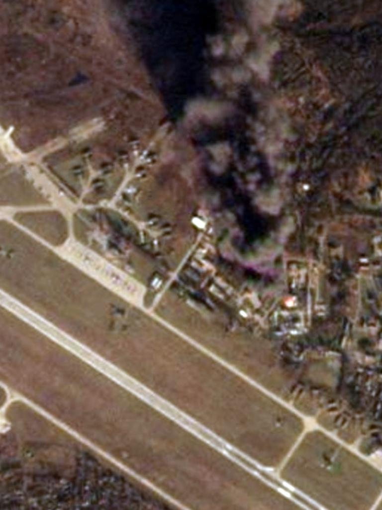 Satellite photos of Kursk drone attack. Picture: CXEMU/Twitter