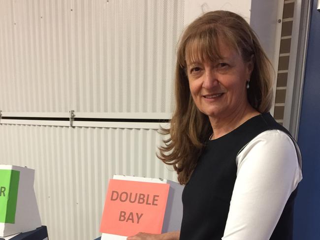 Woollahra Mayor Toni Zeltzer casting her ballot at Double Bay Public School. Picture: Mark Coppleson.