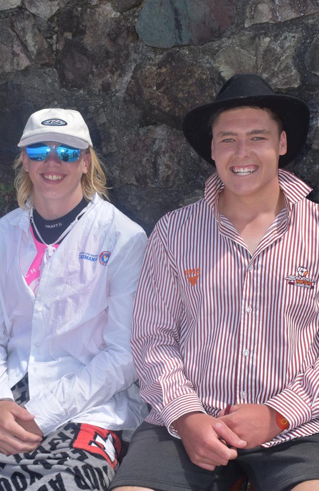 Alex Woodhouse and Dylan Askew at day two of the Senior and Masters division of the 2023 Queensland Surf Life Saving Championships at Mooloolaba. Photo: Elizabeth Neil