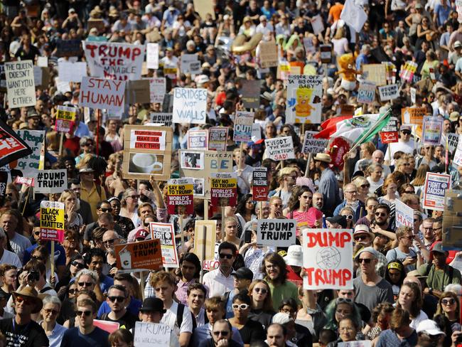 Trafalgar Square filled with anti-Trump protesters on Friday. Picture: AFP/Tolga Akmen