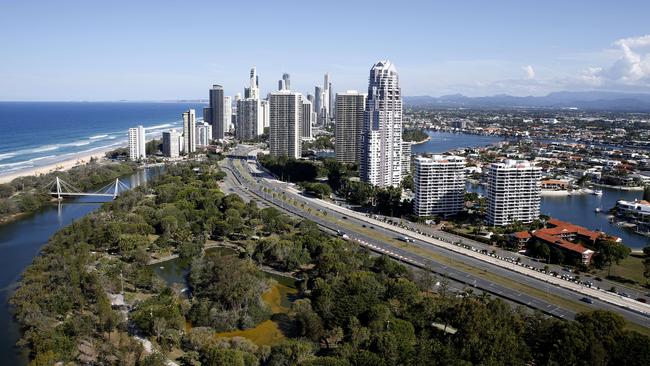 An aerial photo showing Macintosh Park at Surfers Paradise. Picture: Jerad Williams