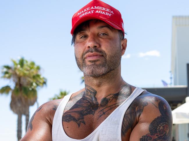 Ange was told by staff at Captain Baxter to remove his MAGA hat because it incited political trouble.Angelo has been a regular at the venue and was very disappointed. Pictured outside Captain Baxter St Kilda. Picture: Jason Edwards