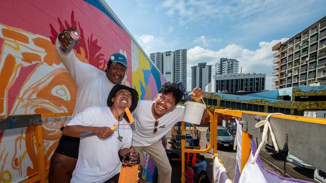 The visiting artists have been working on the mural for days. Picture: Pema Tamang Pakhrin