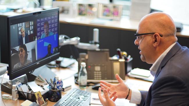 Canterbury-Bankstown Mayor Khal Asfour attends the virtual meeting held between hotspot mayors and NSW Premier Gladys Berejiklian on Tuesday.