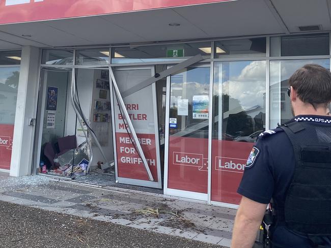 The Brisbane office of federal Labor MP for Griffith, Terri Butler, has been rammed by a car in a dramatic incident. Picture: Twitter/@terrimbutler