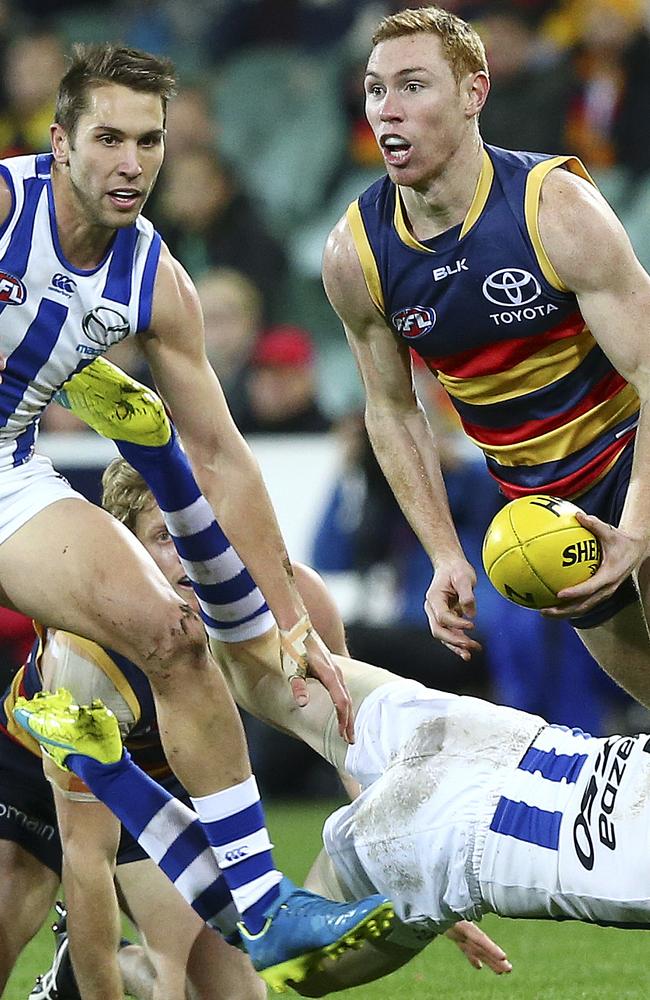 Creative ... Tom Lynch drives the Crows forward. Picture: Sarah Reed