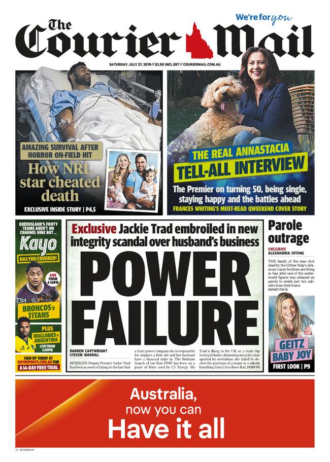 The Courier-Mail front page for July 27, 2019