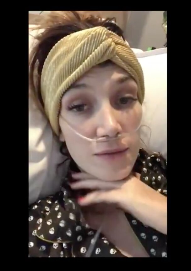 Delta Goodrem in hospital in 2018. Pic: Supplied