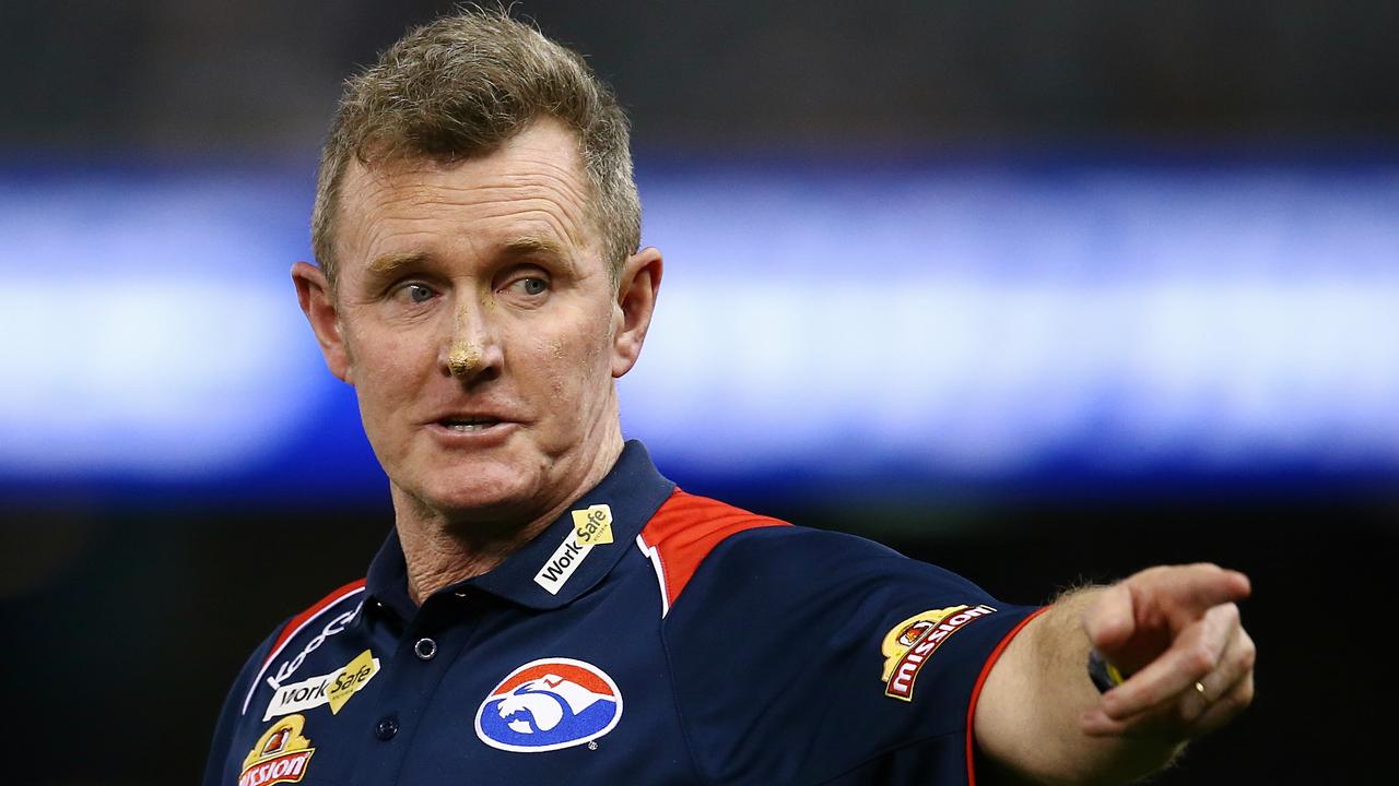 AFL Round 23 Western Bulldogs v GWS at Etihad Stadium. Bulldogs coach Brendan McCartney at qtr time . Pic: Michael Klein. Sunday August 31, 2014.