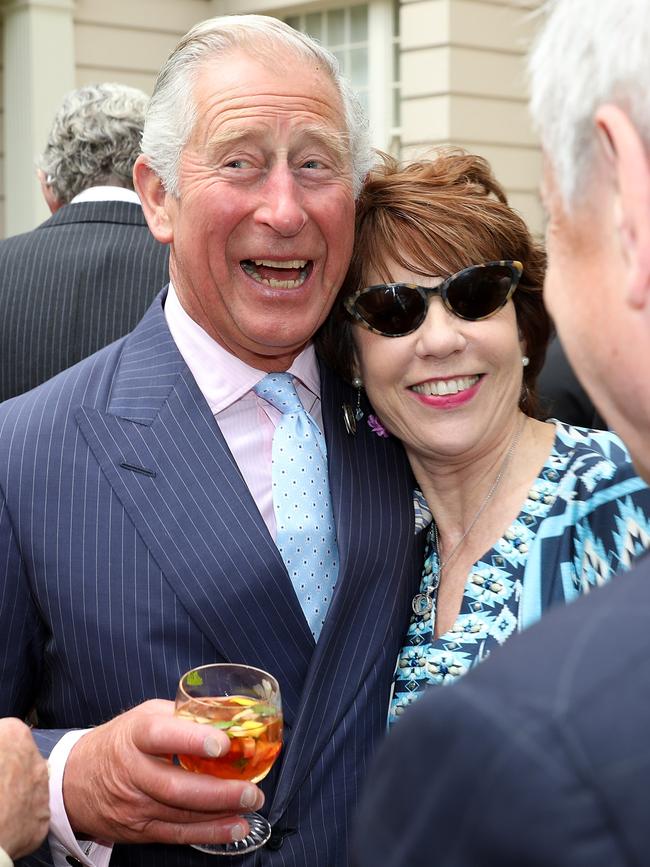 King Charles greets Kathy Lette at a reception to mark Camilla’s 70th birthday at Clarence House in 2017. Picture: Tim P Whitby