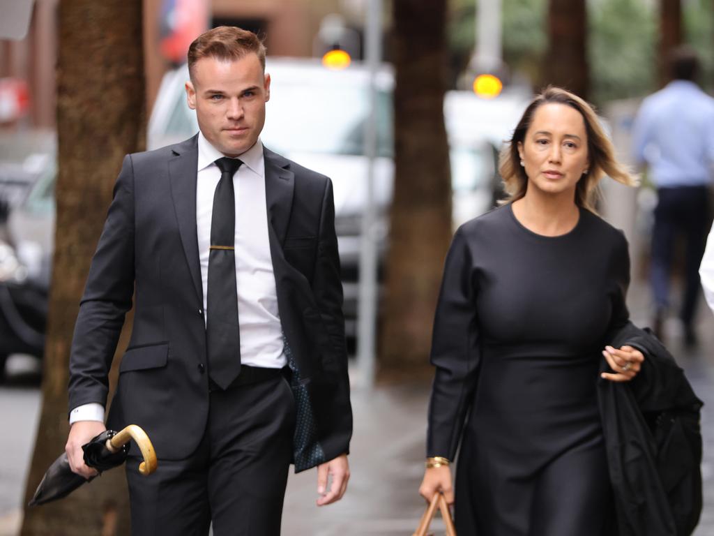 Taylor Auerbach pictured with his lawyer Rebekah Giles as they arrive at Federal Court, Sydney CBD for the Lehrmann v Network 10 hearing. Picture: NCA NewsWire/Damian Shaw