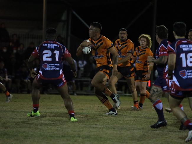 Israel Folau makes his Rugby League Gold Coast debut for Southport Tigers against defending champions Runaway Bay at Owen Park, Southport. Pic Mike Batterham