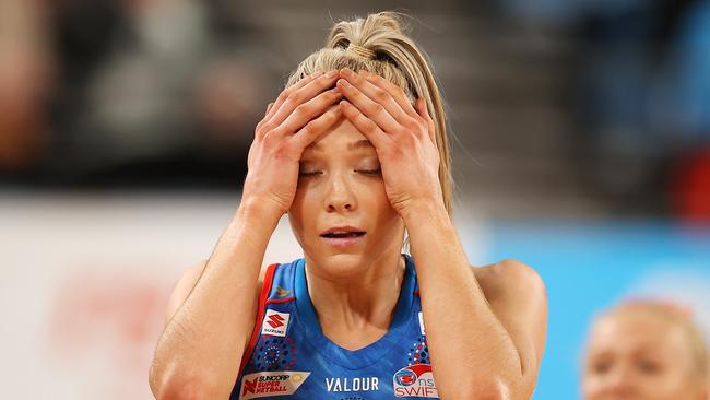 Helen Housby of the Swifts looks dejected