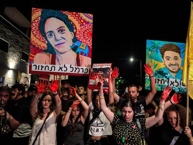 Demonstrators gather for an anti-government protest calling for action to release the hostages held captive since the October 7 attacks by Palestinian militants in the Gaza Strip. Picture: AFP