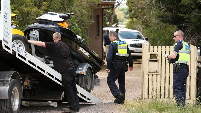 Jetskis were removed from a property on Bacchus Marsh Rd Lara where a man was shot. Picture: Alison Wynd