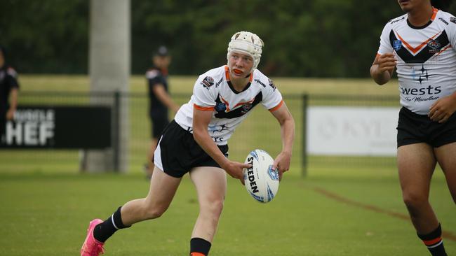 Elijah Mears in action for the Macarthur Wests Tigers against the North Coast Bulldogs during round two of the Andrew Johns Cup at Kirkham Oval, Camden, 10 February 2024. Picture: Warren Gannon Photography