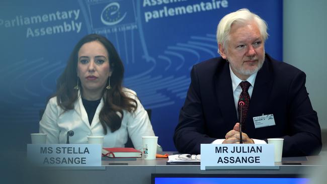 Mr Assange’s wife Stella accompanied him. Picture: Johannes Simon/Getty Images