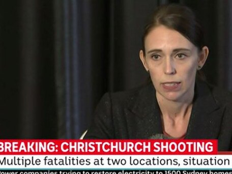 Jacinda Ardern fronts reporters over the shootings. Picture: ABC