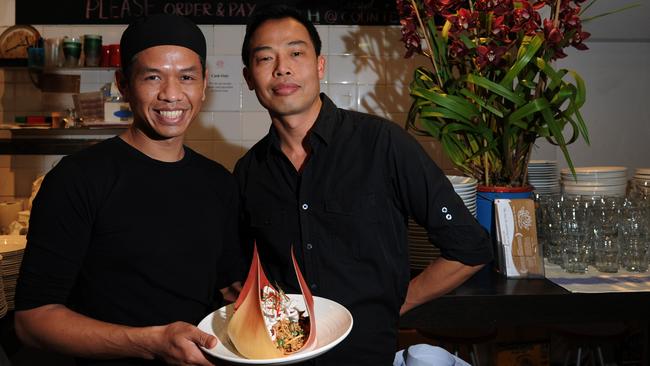 Nathasak Sithiwongsarat and Sanya Noiwangkhang with Manly Thai Gourmet’s popular banana blossom salad.