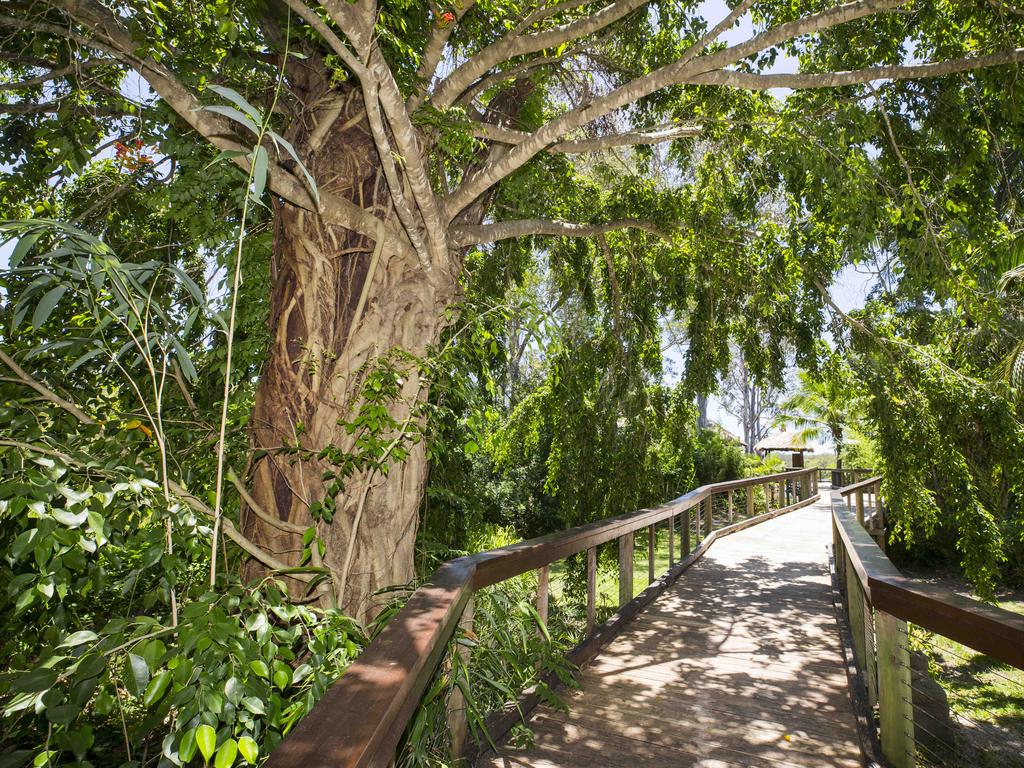 Boardwalk to the master villa at the renovated Makepeace Island. Picture: Lachie Millard