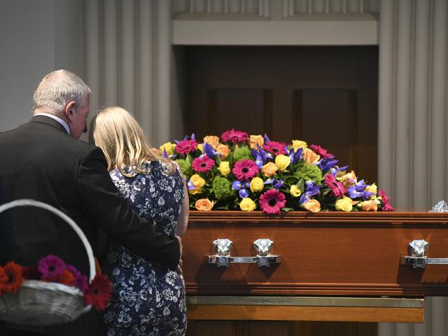 Heartbroken Mark and Faye Leveson at the funeral service for their son Matt, almost 10 years after he vanished.