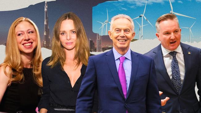 Attendees of the Dubai conference include Chelsea Clinton, Stella McCartney, Tony Blair, Chris Bowen.