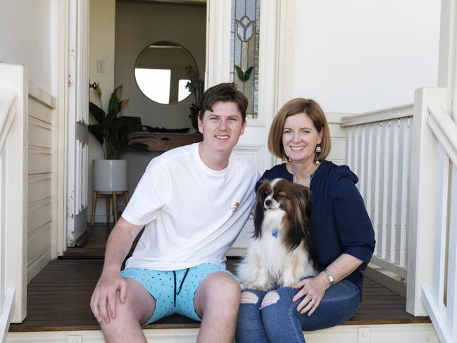 Rory Mulherin, Mac the dog and Erin Mulherin in Mackay 12 months on from the loss of beloved father and husband Tim Mulherin. Picture: Michaela Harlow