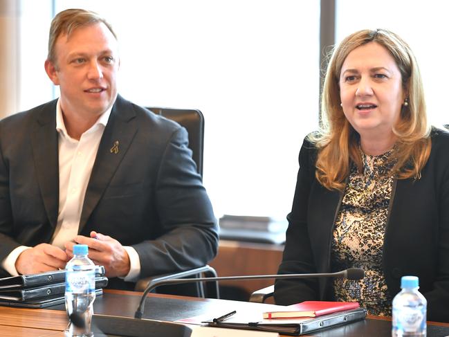 Deputy Premier Steven Miles with Premier Annastacia Palaszczuk at a Housing Roundtable meeting in Brisbane on Friday. Picture: NCA NewsWire / John Gass