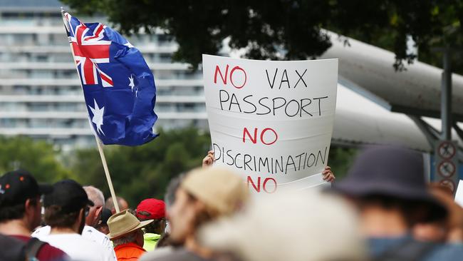 Hundreds of Far North Queensland residents attended the Freedom Rally held noth of Muddy’s Playground, before marching down the Cairns Esplanade. Picture: Brendan Radke