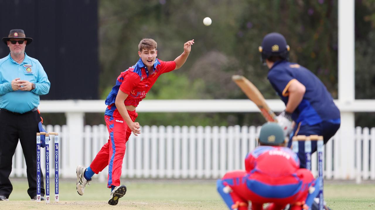 Spencer Green bowling for Toombul. Picture Lachie Millard