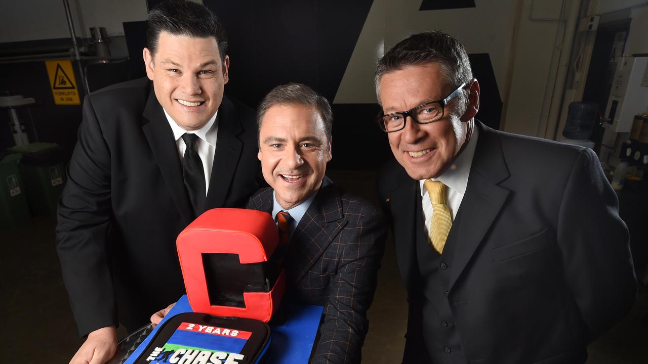 Andrew O’Keefe and Chasers Matt Parkinson and Mark Labbett. Picture: Tony Gough