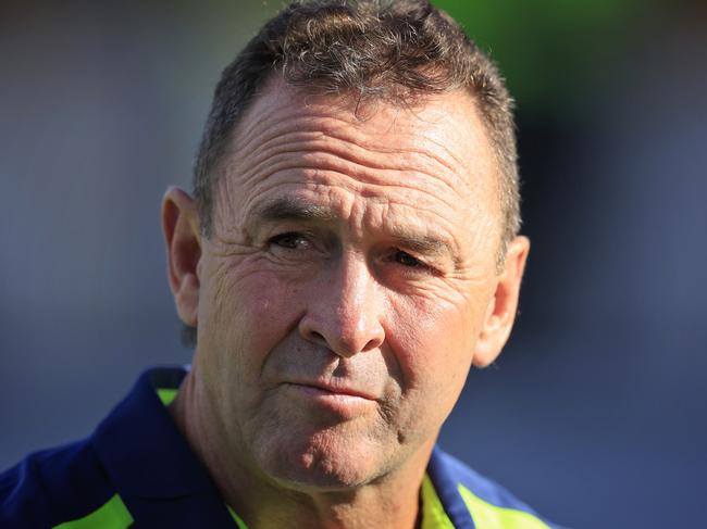 SYDNEY, AUSTRALIA - FEBRUARY 18: Raiders coach Ricky Stuart looks on during the NRL Trial match between the Sydney Roosters and the Canberra Raiders at Leichhardt Oval on February 18, 2022 in Sydney, Australia. (Photo by Mark Evans/Getty Images)