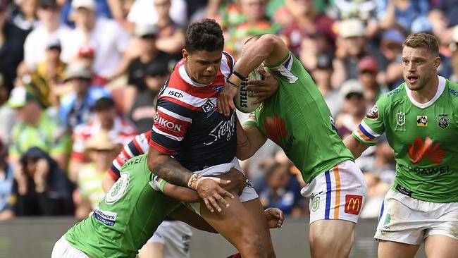 Latrell Mitchell and the Roosters will tackle the Raiders in the NRL grand final. Picture: Getty Images