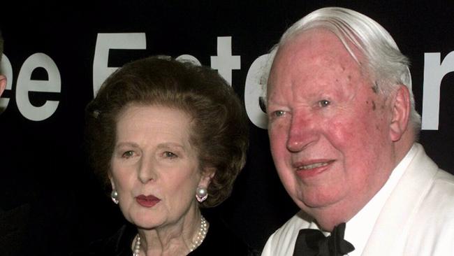 Former Conservative Prime Ministers Margaret Thatcher and Ted Heath. Picture: AP
