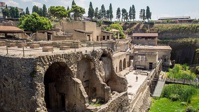 The ruins of Herculaneum in Italy where the only intact library from the Greco-Roman world was found in 1750 but whose hundreds of scrolls have been unreadable.