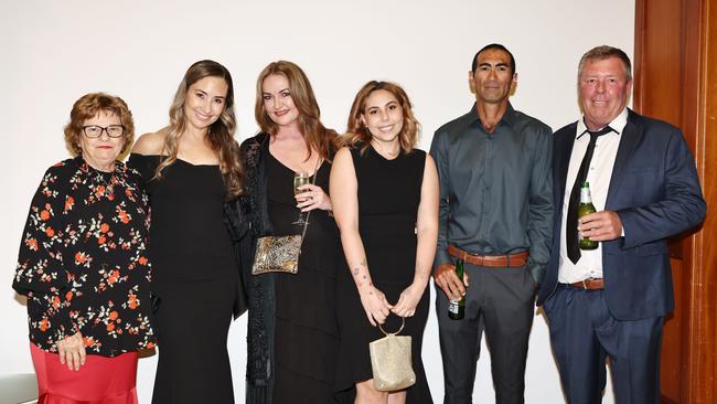 Jean Bird, Michelle England, Annette Bird, Zoe Ashwell, Leigh Storment and Mark Bird attend the Cairns RSL sub branch annual Thank You For Your Service gala dinner, held at the Pullman International hotel. Picture: Brendan Radke