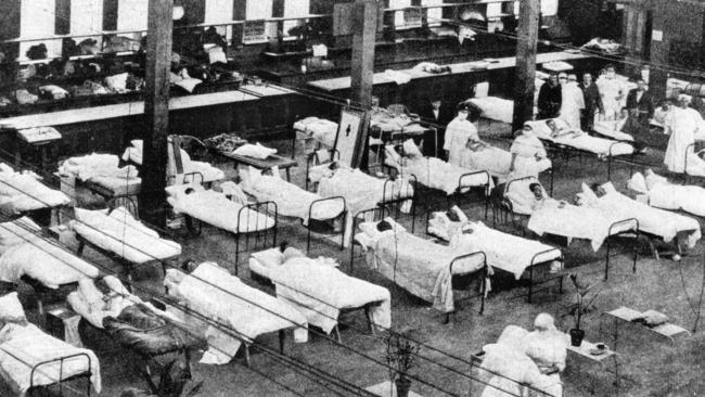 The Great Hall of the Melbourne Exhibition Building was transformed into a 1500-bed hospital for Spanish flu patients during the 1919 pandemic. Photo: Museums Victoria.