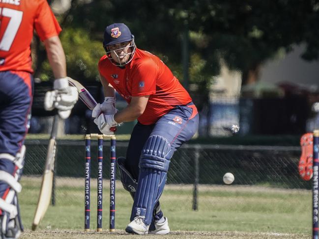 Bentleigh opener Rob Ciccarella on the drive against Murrumbeena. Picture: Valeriu Campan